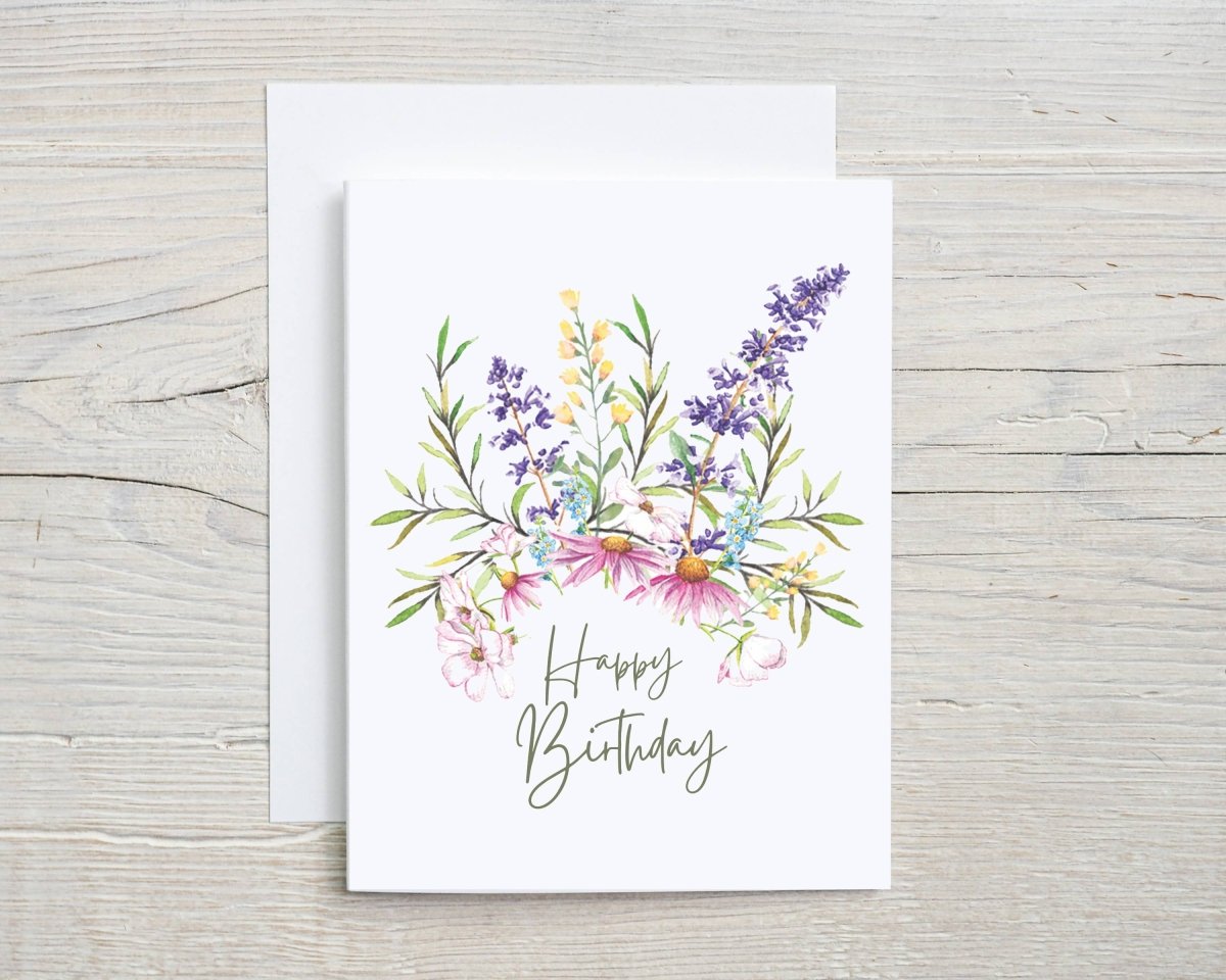 Watercolor Wildflower Birthday Card- hand painted Botanical