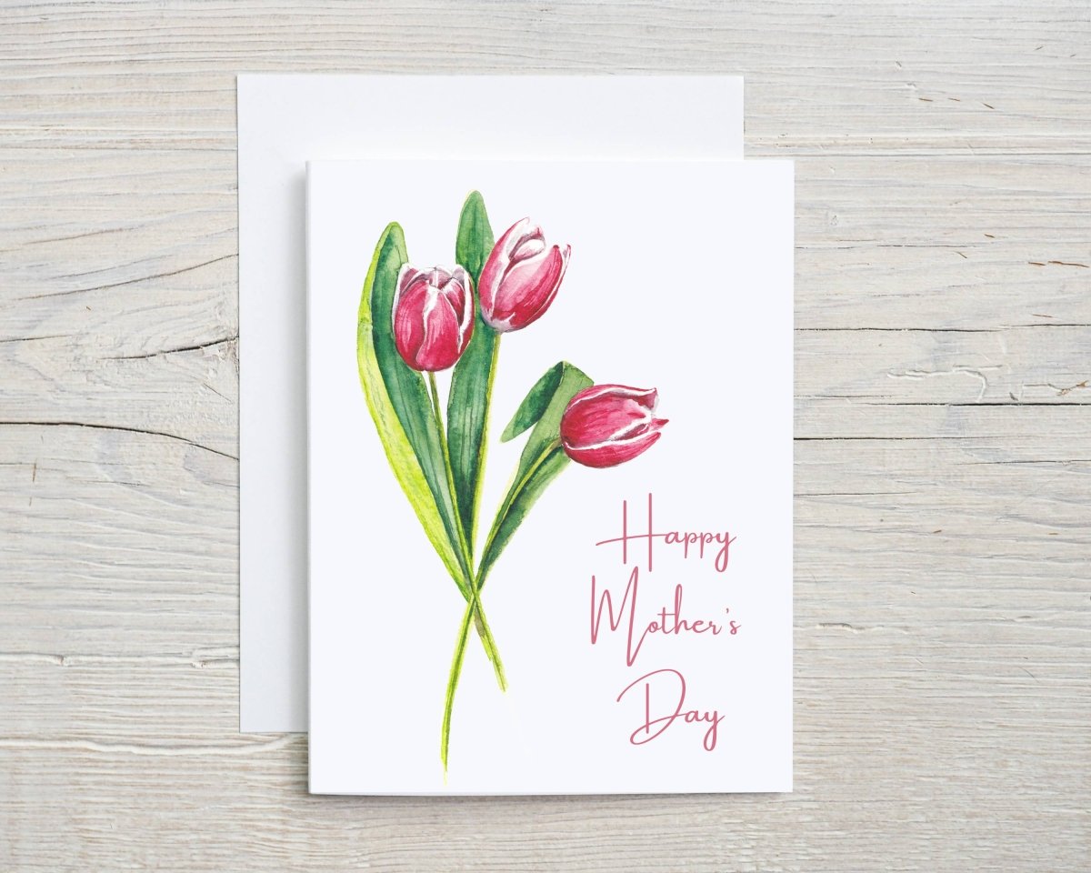 Mother's Day hand watercolor floral card, tulips for mom