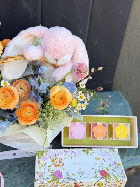 Easter Bunny's Flower Basket: Ranunculus, Scabiosa, Snap Dragons, Jasmine