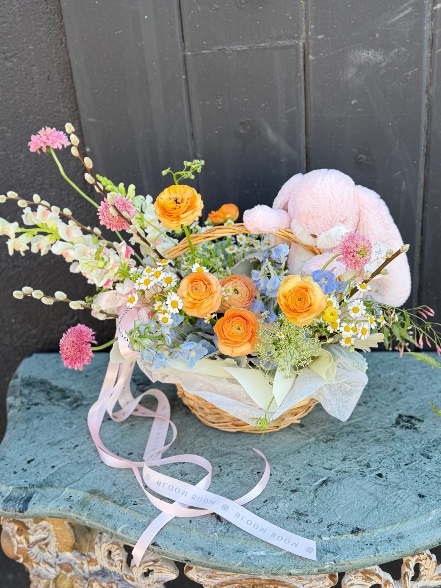 Easter Bunny's Flower Basket: Ranunculus, Scabiosa, Snap Dragons, Jasmine