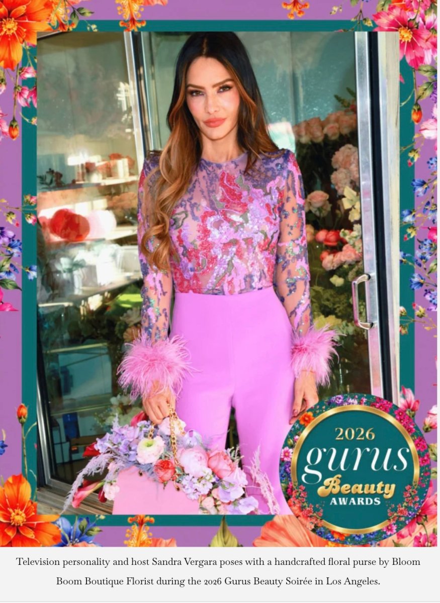 Designer Floral Purse carried at an event to show its scale